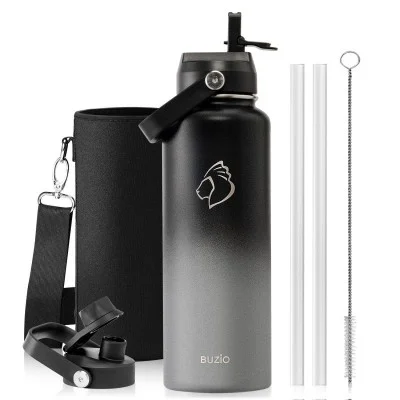 Buzio Duet Series Water Bottle with 2 Lids and Sleeve 1.2L - Shadow